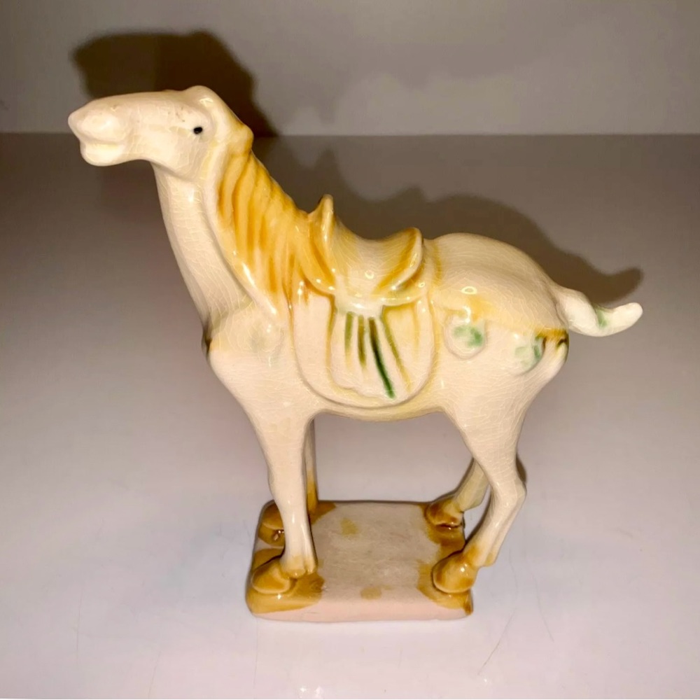 Vintage Ceramic Horse Figurine Chinese Tang Dynasty Style